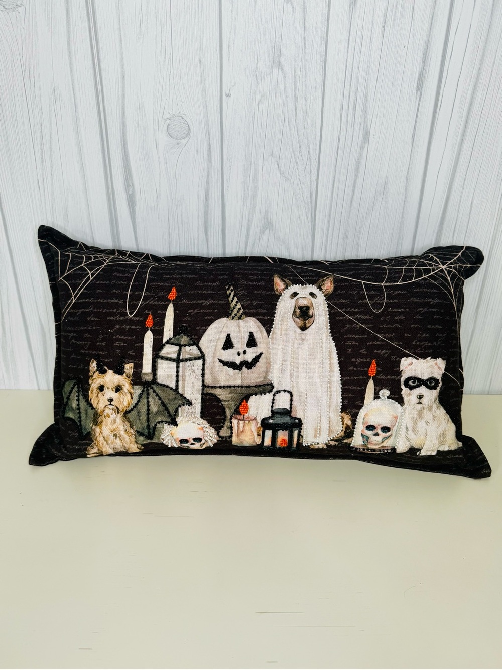 Halloween Beaded Dog Pillow with Yorkie Westie Shepard